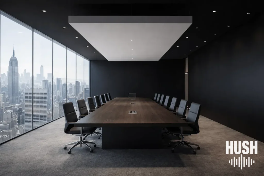 Fabric acoustic panels installed in an NYC office meeting room