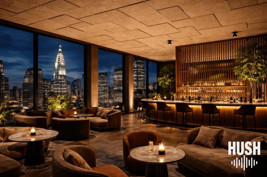 Wood Wool Acoustic Panels NYC Hotel Bar