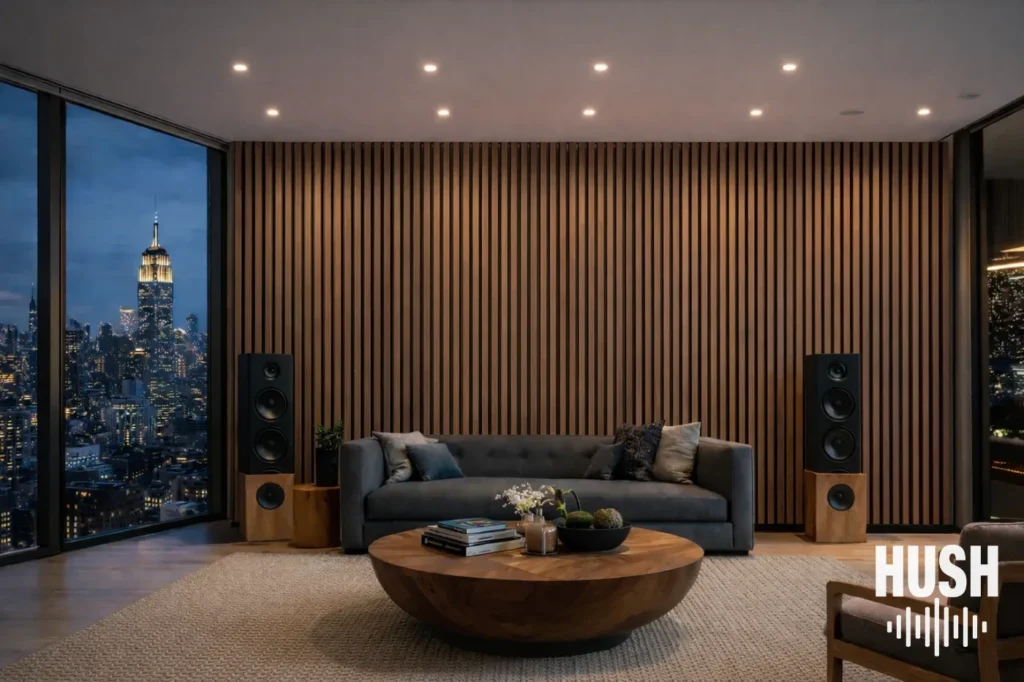 Wooden slat acoustic panel felt – Soundproofing NYC by Hush Soundproofing